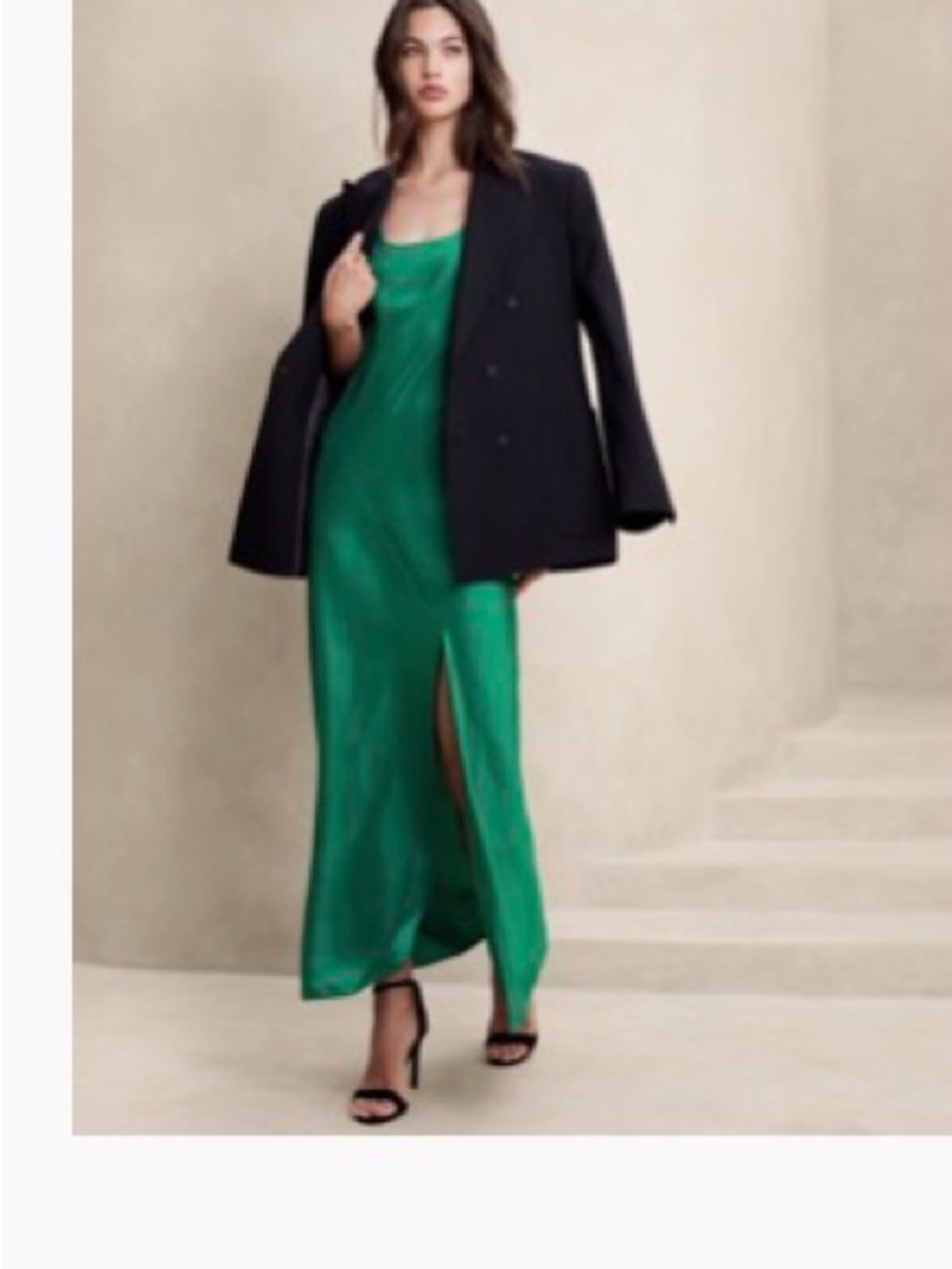 Banana Republic Emerald Green Satin Maxi Slip Dress